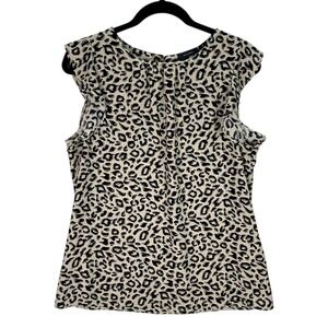 Halogen Womens Leopard Print Ruffle Cap Sleeve Blouse Tan Black‎ Medium